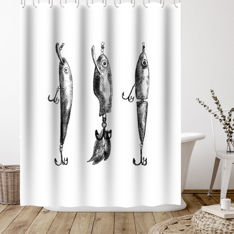 Bless international Coastal Shower Curtain Lure Fishing Illustration by